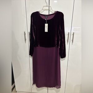 NWT Eileen fisher burgandy Velvet Sheer Silk Ballet Neck Midi Duster Dress